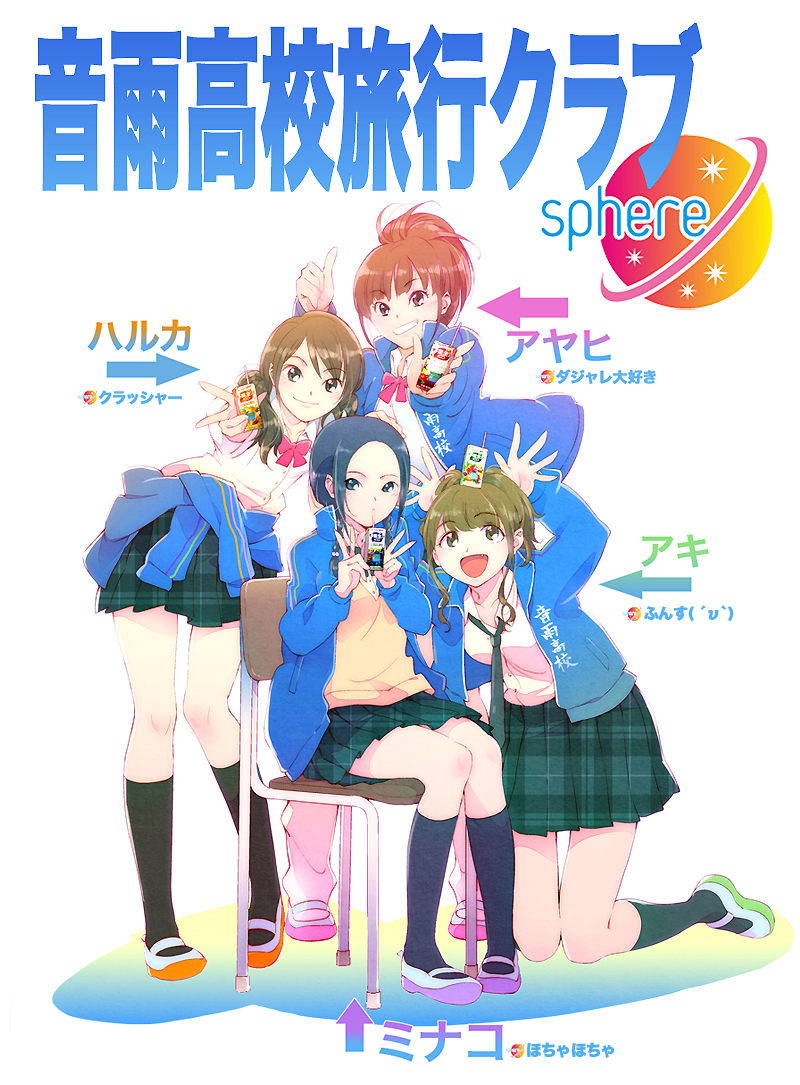 juice_box kneehighs kotobuki_minako legs plaid riyo_(riyontoko) school_uniform seiyuu shoes socks sphere_(band) sphere_(group) takagaki_ayahi tartan tomatsu_haruka toyosaki_aki uwabaki