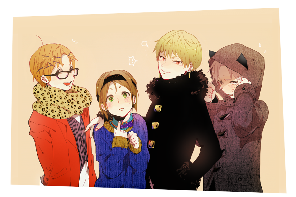 animal_ears ari_(ari_0212) bad_id blonde_hair blue_eyes bowtie brown_hair cat_ears coat earrings fate/stay_night fate/zero fate_(series) fur_trim gilgamesh glasses green_eyes hair_ornament hairclip headband jewelry leopard_print male matou_kariya multiple_boys raincoat red_eyes red_hair redhead scar scarf short_hair trap uryuu_ryuunosuke vest waistcoat waver_velvet white_hair