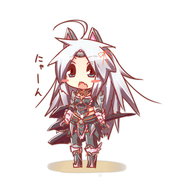 animal_ears armor blue_eyes blush_stickers capcom chibi jinouga_(armor) jinouga_subspecies kousa_(black_tea) long_hair monster_hunter monster_hunter_3_g solo white_hair