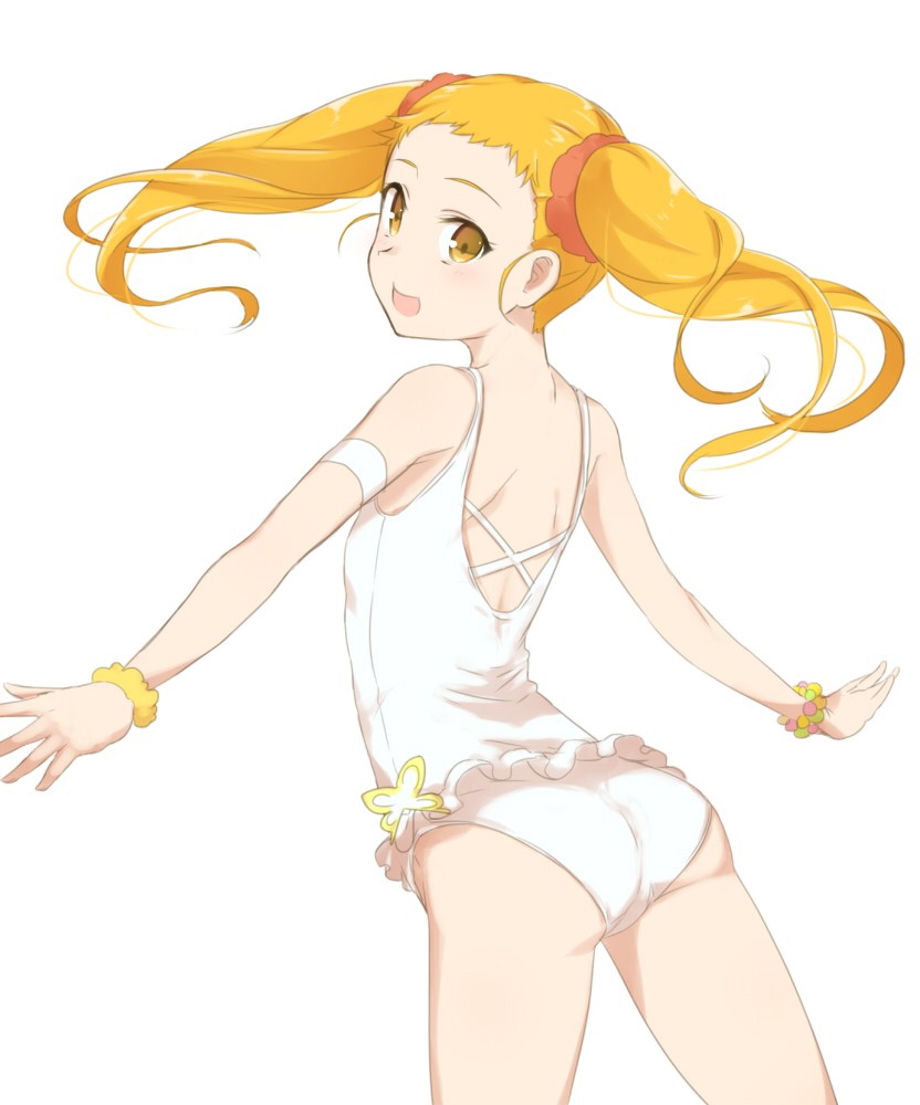 blonde_hair casual_one-piece_swimsuit character_request kasugano_urara minazuki_randoseru one-piece_swimsuit precure solo swimsuit twintails yellow_eyes yes!_precure_5