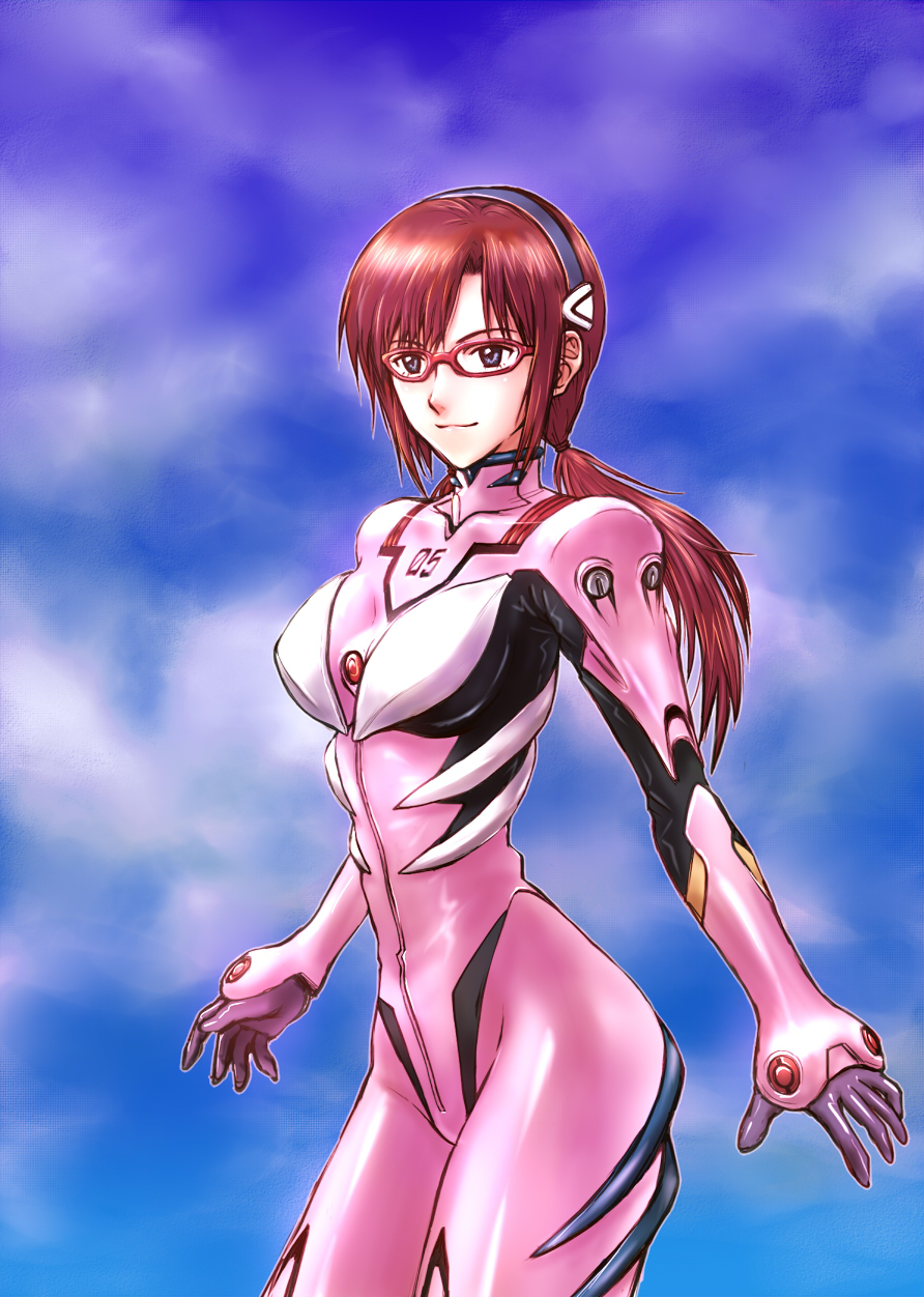 blue_eyes evangelion:_2.0_you_can_(not)_advance glasses headband highres jmogutan makinami_mari_illustrious neon_genesis_evangelion plugsuit ponytail rebuild_of_evangelion red-framed_glasses red_hair redhead solo