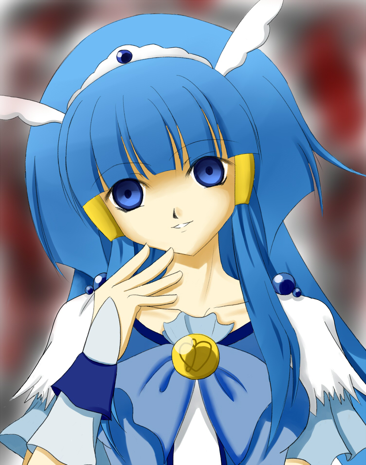 aoki_reika artist_request blue_dress blue_eyes blue_hair cure_beauty dress hair_tubes head_wings long_hair magical_girl payot precure smile smile_precure! solo tiara wrist_cuffs yandere