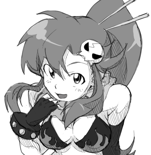 bikini_top breasts cleavage fingerless_gloves gloves hair_ornament long_hair monochrome ponytail scarf shinkon solo tengen_toppa_gurren_lagann yoko_littner