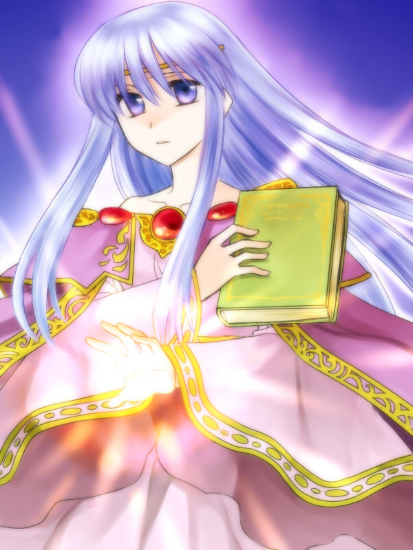 74 bare_shoulders book cape circlet dress fire_emblem fire_emblem:_seisen_no_keifu gem lavender_hair long_hair magic purple_eyes solo violet_eyes yuria_(fire_emblem)