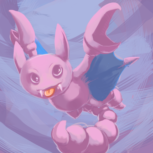 andrea_botiller bat creature fangs flying gligar looking_at_viewer lowres no_humans pokemon purple purple_background solo tongue tongue_out