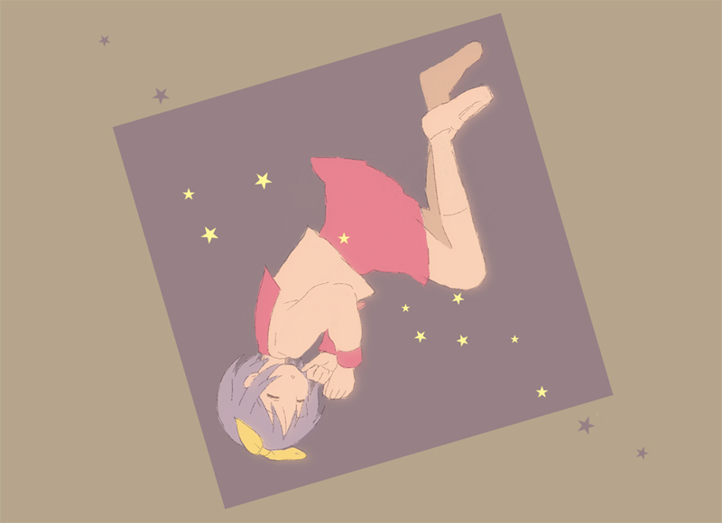 bad_id closed_eyes eyes_closed hair_ribbon hiiragi_tsukasa keyaki_(mora_ll) lucky_star purple_hair ribbon school_uniform serafuku shoes short_hair skirt sleeping solo star star_(sky)