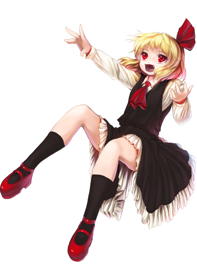 ascot danbo_(rock_clime) homeless_mk_ii open_mouth outstretched_arms red_eyes rumia shirt short_hair skirt skirt_set solo touhou vest