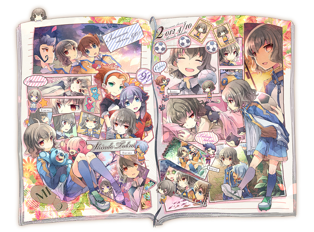 6+boys :d ^_^ ball black_hair blue_hair brown_eyes brown_hair cat character_name character_request closed_eyes dated eyes_closed fruit_punch goggles heart holding inazuma_eleven inazuma_eleven_(series) inazuma_eleven_go kidou_yuuto kita_ichiban kurama_norihito matsukaze_tenma multiple_boys open_mouth orange_hair purple_eyes shared_thought_bubble shindou_takuto shorts silver_hair smile soccer_ball soccer_uniform speech_bubble star stuffed_animal stuffed_toy tears teddy_bear title_drop track_suit tsurugi_kyousuke under_covers violet_eyes wink yamana_akane