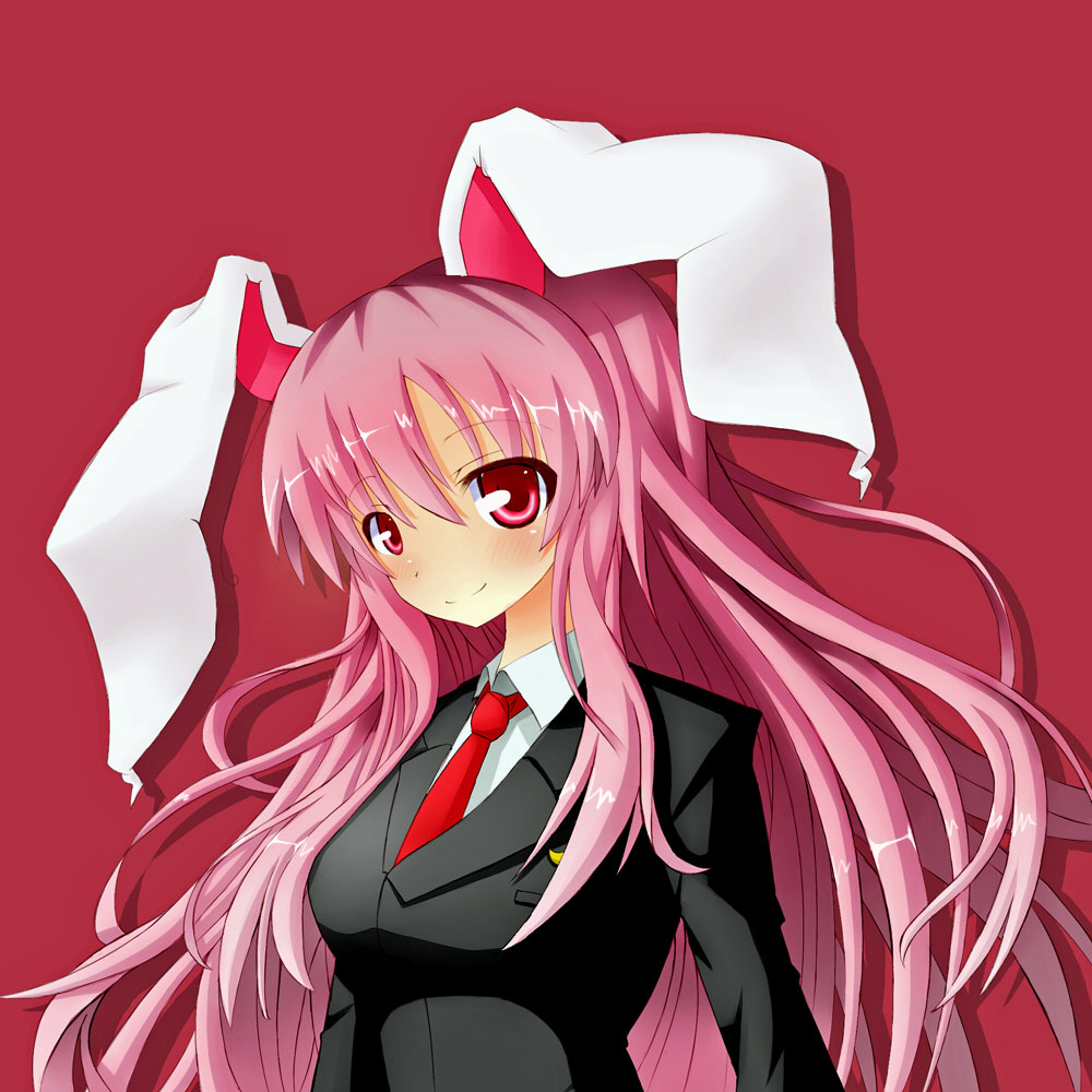 1girl animal_ears blush bunny_ears crescent ken123456 long_hair long_sleeves necktie rabbit_ears red_eyes reisen_udongein_inaba smile solo touhou very_long_hair