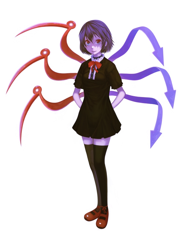 arms_behind_back asymmetrical_wings black_dress black_hair black_legwear bowtie dress full_body houjuu_nue mary_janes orezootokozo pale_skin red_eyes red_shoes shoes short_dress short_hair short_sleeves simple_background solo standing thigh-highs thighhighs touhou white_background wings zettai_ryouiki