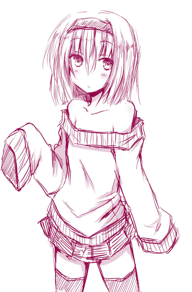 alice_margatroid bare_shoulders blush chatamaru_(irori_sabou) flat_chest looking_at_viewer monochrome no_nose short_hair simple_background skirt sleeves_past_wrists solo thigh-highs thighhighs touhou tyata-maru white_background