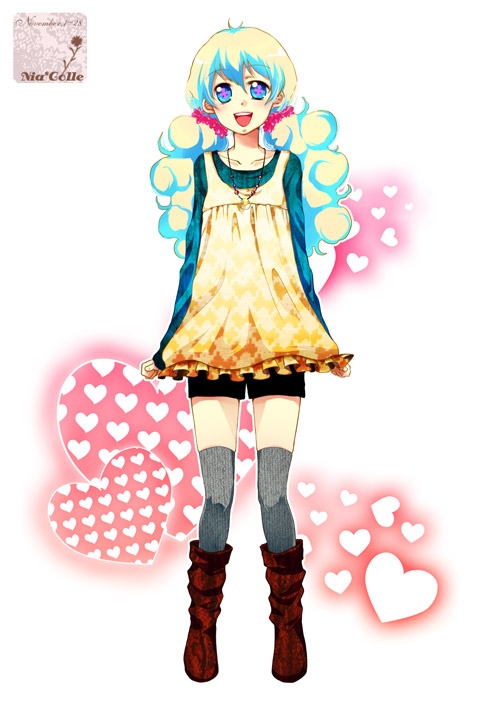 1girl alternate_hairstyle boots chemise fashion heart mina_m multicolored_hair nia_teppelin shorts smile solo symbol-shaped_pupils tengen_toppa_gurren_lagann thigh-highs thighhighs twintails two-tone_hair