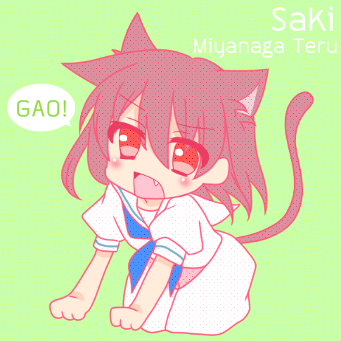 animal_ears blush cat_ears cat_tail chibi fang kemonomimi_mode lowres miyanaga_teru open_mouth saki school_uniform so_sou solo sou_(mgn) tail