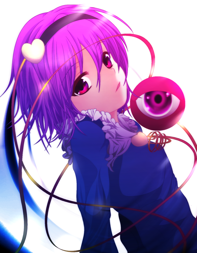 frills gradient_hair hairband heart komeiji_satori kotaroukuroo long_sleeves multicolored_hair open_mouth pink_eyes pink_hair purple_hair solo third_eye touhou