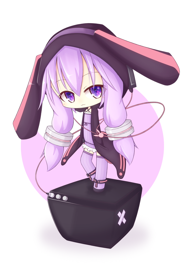 :3 chibi headphones hoodie miiya_(kuroi_hako) purple_eyes purple_hair solo speaker thigh-highs thighhighs violet_eyes vocaloid yuzuki_yukari