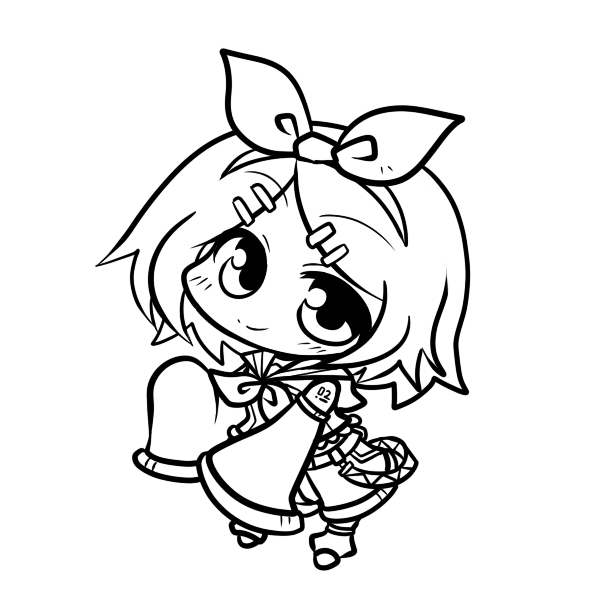 chibi detached_sleeves hair_ornament hair_ribbon hairclip kagamine_rin ribbon short_hair sleeves_past_wrists smile solo vocaloid yanagi_(nurikoboshi)
