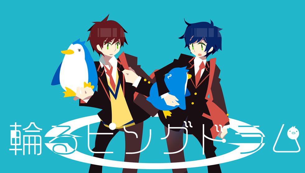 bag bird blue_hair brothers green_eyes kaku_sugar male mawaru_penguindrum multiple_boys necktie penguin penguin_1-gou penguin_2-gou red_hair redhead school_uniform shoulder_bag siblings takakura_kanba takakura_shouma