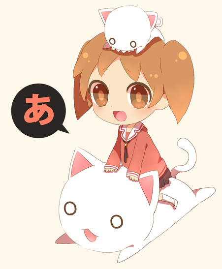 :d a asapaa azumanga_daioh azumanga_daiou biting blush cat chibi child ears looking_at_viewer mihama_chiyo nekokoneko o_o open_mouth orange_eyes orange_hair short_hair short_twintails smile solo twintails