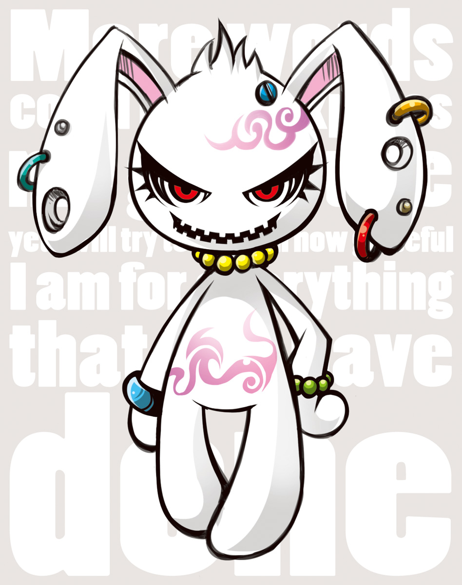 animal_ears bracelet bunny bunny_ears ear_piercing hand_on_hip jewelry looking_at_viewer no_humans original piercing project.c.k. rabbit rabbit_ears red_eyes smile solo standing
