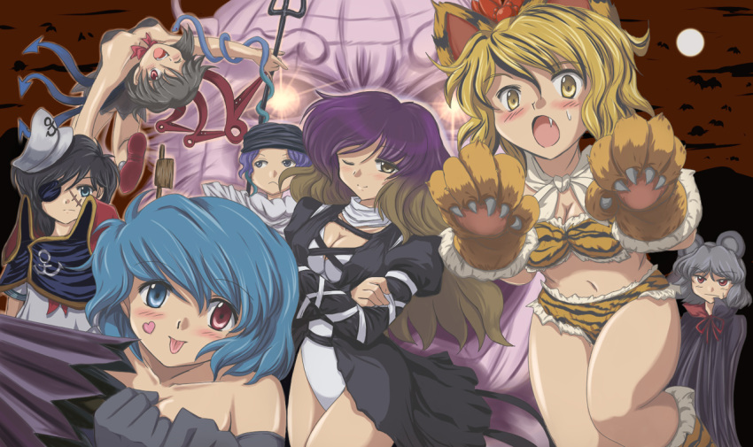 :p animal_ears black_hair blue_eyes blue_hair breasts cape cleavage cosplay dragon_ball everyone flx gradient_hair green_eyes grey_hair halloween harlock harlock_(cosplay) harlock_saga heart heterochromia hijiri_byakuren houjuu_nue kemonomimi_mode kumoi_ichirin long_hair mouse_ears multicolored_hair multiple_girls murasa_minamitsu nazrin parody piccolo piccolo_(cosplay) pirate red_eyes scar short_hair space_pirate_captain_harlock tatara_kogasa tiger_ears tongue toramaru_shou touhou undefined_fantastic_object unzan yellow_eyes