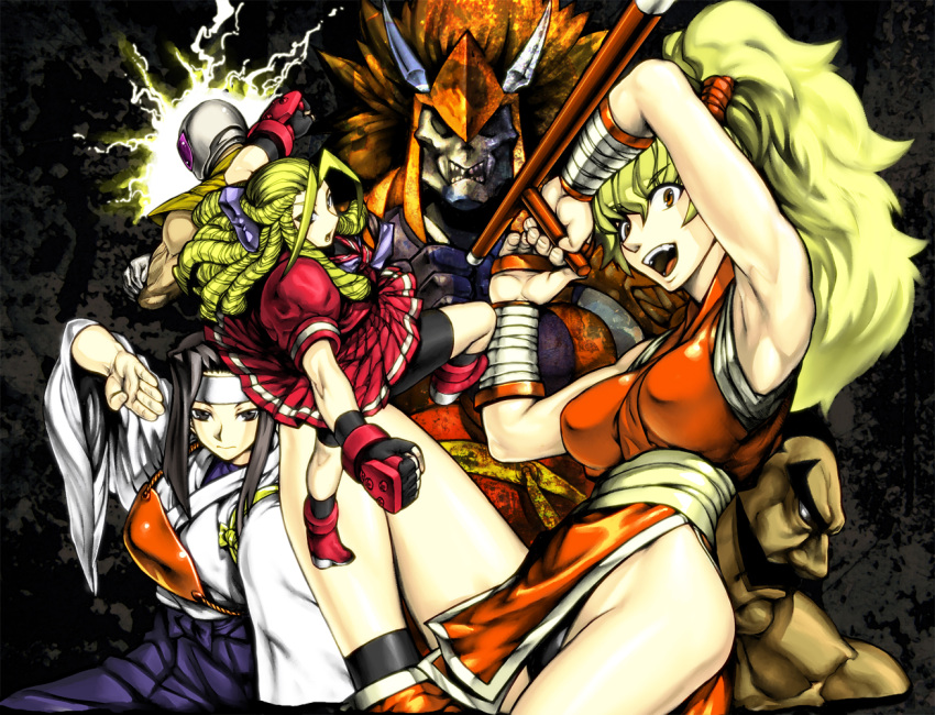 armor bike_shorts black_eyes black_hair blonde_hair brown_eyes capcom character_request darun_mister drill_hair final_fight fingerless_gloves garuda_(street_fighter) genryuusai_maki gloves headband hokuto_(street_fighter) japanese_clothes kanzuki_karin mask street_fighter street_fighter_ex street_fighter_zero