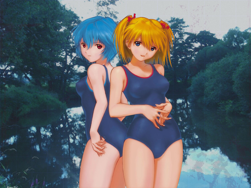 ayanami_rei neon_genesis_evangelion souryuu_asuka_langley swimsuit yuji