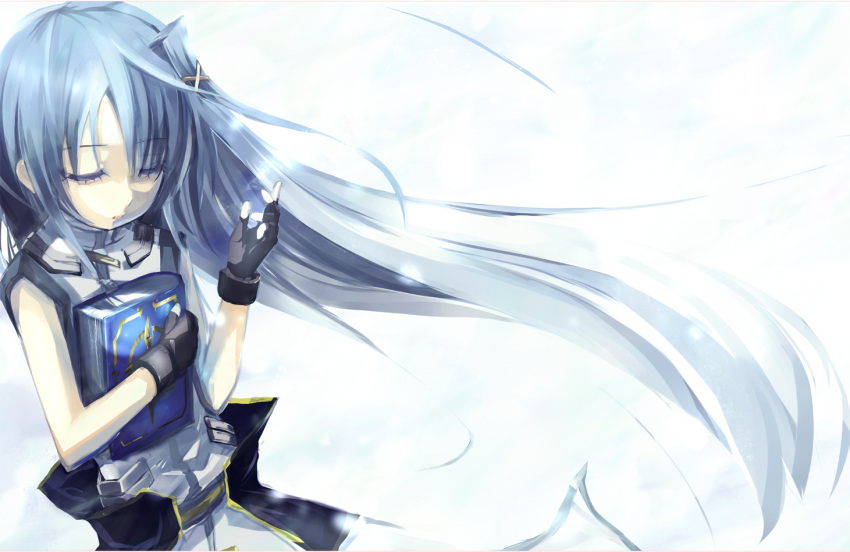 book book_of_the_azure_sky closed_eyes fingerless_gloves gloves long_hair mahou_shoujo_lyrical_nanoha mahou_shoujo_lyrical_nanoha_strikers reinforce_zwei wagashi wagashi_(okashina)