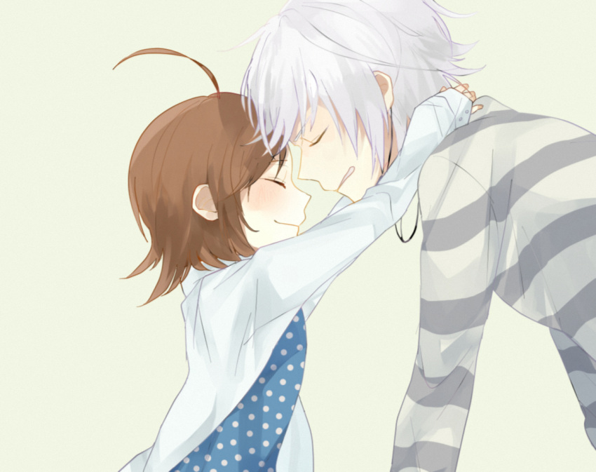 accelerator ahoge brown_hair closed_eyes eyes_closed hira_(mcohira) last_order shirt short_hair simple_background smile striped striped_shirt to_aru_majutsu_no_index white_hair