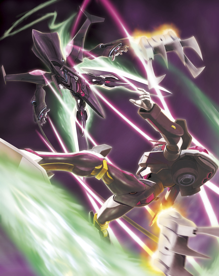 blurry depth_of_field eureka_7 eureka_seven eureka_seven_(series) highres hiro_(hibikigaro) laser mecha nirvash nirvash_typezero no_humans sky theend