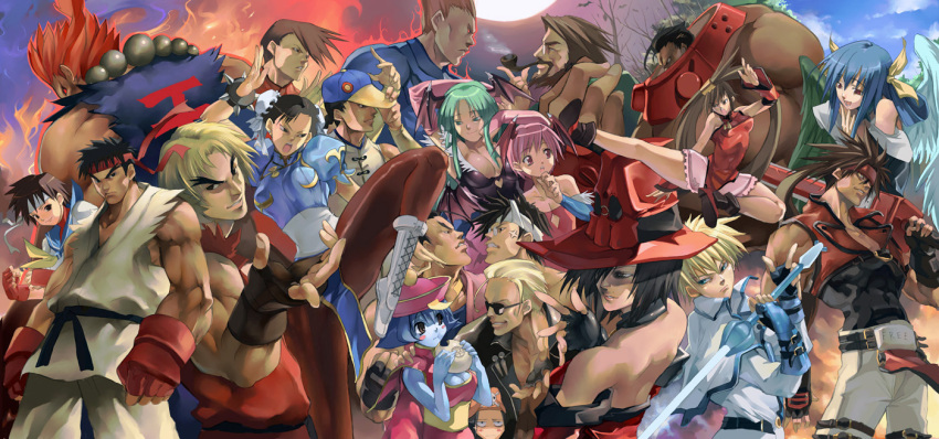 6+girls akuma anji_mito bad_id capcom chun-li crossover demitri_maximoff dizzy everyone gouki green_hair guilty_gear headband hibiki_dan i-no jiangshi johnny johnny_(guilty_gear) kasugano_sakura ken_masters kuradoberi_jam ky_kiske lei_lei lilith_aensland may may_(guilty_gear) morrigan_aensland multiple_boys multiple_girls pantyhose potemkin potemkin_(guilty_gear) purple_hair ryu ryuu_(street_fighter) shihira_tatsuya skirt slayer slayer_(dungeon_and_fighter) slayer_(guilty_gear) sol_badguy street_fighter sword vampire_(game) weapon yang yang_lee yun yun_lee