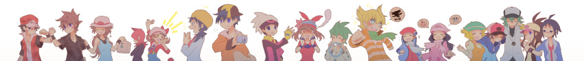 6+girls absurdres alternate_costume bel_(pokemon) blue_(pokemon) cheren_(pokemon) crystal_(pokemon) everyone gold_(pokemon) gold_(pokemon)_(remake) haruka_(pokemon) hat highres hikari_(pokemon) hikari_(pokemon)_(remake) jun_(pokemon) kokoroko kotone_(pokemon) kouki_(pokemon) kouki_(pokemon)_(remake) leaf_(pokemon) multiple_boys multiple_girls n_(pokemon) nintendo ookido_green ookido_green_(frlg) pokemon pokemon_(game) pokemon_bw pokemon_dppt pokemon_frlg pokemon_gsc pokemon_hgss pokemon_rgby pokemon_rse red_(pokemon) red_(pokemon)_(remake) silver_(pokemon) silver_(pokemon)_(remake) spoken_pokemon touko_(pokemon) touya_(pokemon) twintails winter_clothes yuuki_(pokemon) yuuki_(pokemon)_(classic)