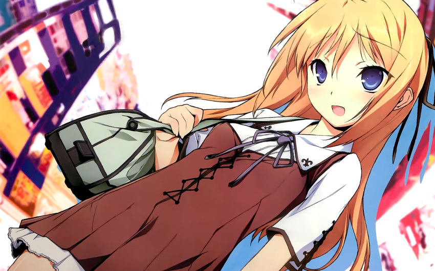 blond_hair blue_eyes handbag konoe_subaru mayo_chiki! robe smiling