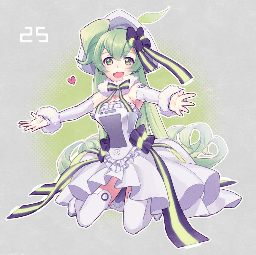 abe_(f!mixture) detached_sleeves dress green_eyes green_hair hat long_hair macloid macne_nana outstretched_arms solo thigh-highs thighhighs very_long_hair vocaloid