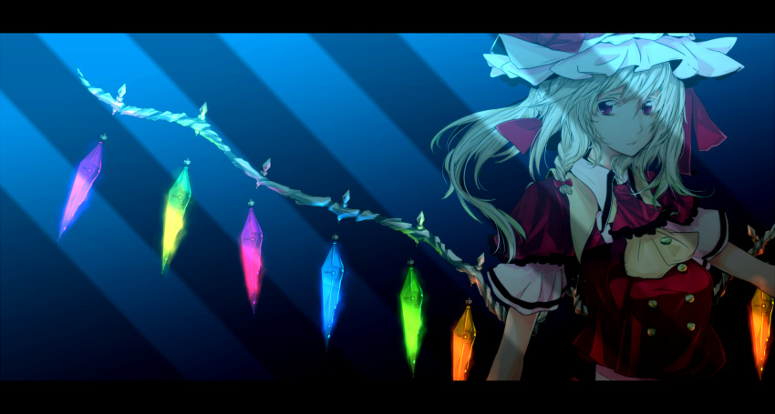 adapted_costume alternate_hairstyle ascot blonde_hair braid crystal flandre_scarlet hat highres ponytail red_eyes short_hair short_sleeves side_braid single_braid solo touhou tp65pxu4 wings