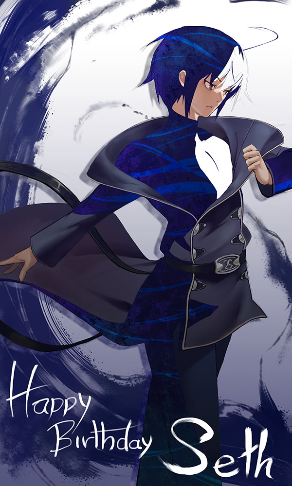 Download Safebooru - 1boy ahoge artist request black hair blue eyes happy birthday multicolored hair seth ...