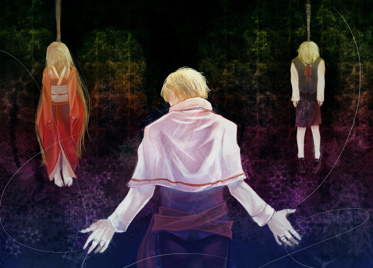 Safebooru blonde hair capelet character request from behind