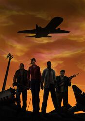 airplane bald beard beret bill_(left4dead) brown_hair clouds dark dress_shirt dusk francis_(left4dead) gloves grey_hair gun hat highres holster jacket jeans karuma9 left_4_dead long_hair louis_(left4dead) necktie ponytail realistic ruins short_hair sky vest zoey_(left4dead) rating:Safe score:0 user:Gelbooru