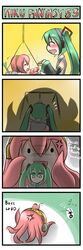 >_< catstudio_(artist) comic cooking detached_sleeves dual_persona empty_eyes food giantess hatsune_miku highres megurine_luka pot soup spring_onion takoluka thai vocaloid rating:Safe score:0 user:Gelbooru