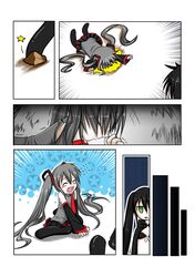 black_rock_shooter_(character) catstudio_(artist) comic fallen_down left-to-right_manga silent_comic tears tripping vocaloid zatsune_miku rating:Safe score:0 user:Gelbooru