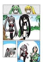 animal_ears black_rock_shooter black_rock_shooter_(character) cat_ears catstudio_(artist) comic hatsune_miku left-to-right_manga pointing silent_comic thighhighs twintails vocaloid zatsune_miku rating:Safe score:0 user:Gelbooru
