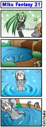 .hack// 4koma black_rock_shooter black_rock_shooter_(character) catstudio_(artist) comic hatsune_miku head_bump highres honest_axe parody silent_comic spring_onion vocaloid voyakiloid yowane_haku rating:Safe score:0 user:Gelbooru