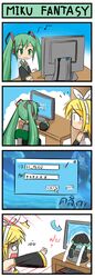 catstudio_(artist) comic computer detached_sleeves hatsune_miku highres kagamine_rin o_o silent_comic thai through_screen translated vocaloid rating:Safe score:0 user:Gelbooru