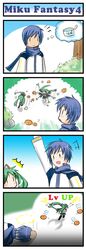 4koma catstudio_(artist) comic hatsune_miku head_bump highres kaito level_up silent_comic spring_onion vocaloid rating:Safe score:0 user:Gelbooru