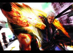 battle blood capcom gene god_hand highres male official_art punch punching smile rating:Safe score:0 user:Gelbooru
