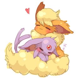 choko_(sweetpocket) closed_eyes espeon flareon heart nintendo no_humans pokemon simple_background sleeping rating:Safe score:1 user:Gelbooru