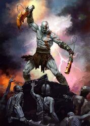 blade chain chains denchi epic god_of_war helmet kratos male manly mythology pale_skin solo sword tattoo undead weapon zombie rating:Safe score:0 user:Gelbooru