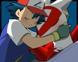 1girl amada baseball_cap blush closed_eyes fingerless_gloves gloves hat hug latias pokemon pokemon_(anime) satoshi_(pokemon) satoshi_(pokemon)_(classic) sitting smile rating:Safe score:1 user:Gelbooru