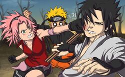 2boys artist_request battle black_hair blackeyes blonde_hair breasts cleavage face_punching female forehead_protector gloves green_eyes haruno_sakura jinchuuriki jumpsuit kunai male naruto o_o pink_hair punch punching short_hair skirt spiky_hair surprised sword team7 teeth uchiha_sasuke uzumaki_naruto weapon rating:Safe score:0 user:Gelbooru