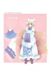 apron bad_id blonde_hair blue_hallelujah boots character_sheet crossover dress fox_tail hands_in_sleeves hat heart highres lan_hallelujah solo surcoat tail touhou yakumo_ran yellow_eyes rating:Safe score:1 user:danbooru