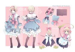 alice_margatroid alternate_costume blonde_hair blue_eyes blue_hallelujah book boots bow capelet character_sheet crossover doll dress grimoire hair_bow hairband heart lan_hallelujah shanghai shanghai_doll touhou turnaround rating:Safe score:2 user:danbooru